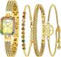 Preview:  Damenuhr Gold, zierliches Armband, Gehäuse mit farbigen Steinen, 3 ATM wasserdicht, minimalistisches Uhren- und Armbandset
