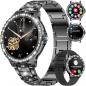Preview: Damen-Smartwatch mit Bluetooth-Anruffunktion für Android und iOS, 1,32 Zoll HD-Touchscreen, Diamant-Design, schwarzem Edelstahl, Herzfrequenzmesser, Schlafüberwachung, Schrittzähler, Kalorienzähler (über 100 kcal), sportlich-elegant