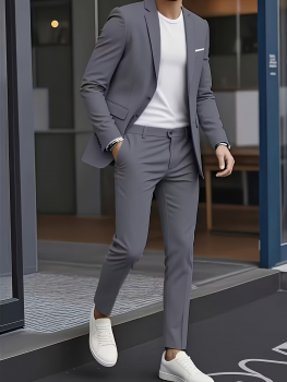 Preview: Slim-Fit 2-teiliger Herrenanzug | Einfarbiger Blazer und Hose für Hochzeiten, Business und Partys – perfekt für Trauzeugen, Abschlussbälle und Firmenveranstaltungen – Festliche Kleidung für jede Jahreszeit