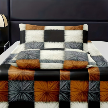 Preview: 3-teiliges Premium-Spannbettlaken-Set mit geometrischem Muster | Enthält 1 Spannbettlaken und 2 Kissenbezüge, komfortabel und stilvoll, geeignet für alle Schlafzimmergrößen und Hotels, ganzjährig verwendbar, Polyester, maschinenwaschbar