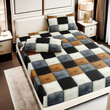 Preview: 3-teiliges Premium-Spannbettlaken-Set mit geometrischem Muster | Enthält 1 Spannbettlaken und 2 Kissenbezüge, komfortabel und stilvoll, geeignet für alle Schlafzimmergrößen und Hotels, ganzjährig verwendbar, Polyester, maschinenwaschbar