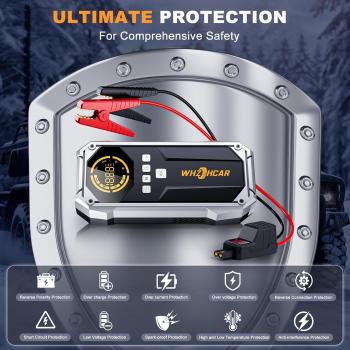 Preview: Starthilfe-Powerbank mit Kompressor (26800 mAh, 6000 A Spitzenleistung, 150 PSI Kompressor, LCD-Display), tragbare Starthilfe-Powerbank mit LED-Taschenlampe