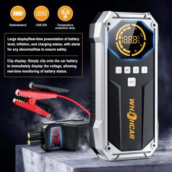 Starthilfe-Powerbank mit Kompressor (26800 mAh, 6000 A Spitzenleistung, 150 PSI Kompressor, LCD-Display), tragbare Starthilfe-Powerbank mit LED-Taschenlampe