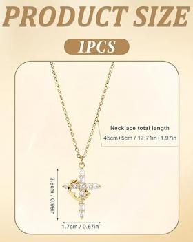 ZephyrHome Vergoldete gepflasterte Kreuzkette mit gedrehter Krone für Damen, 14 Karat drehbare Krone mit Zirkon, elegante Kreuzanhänger-Kette für Frauen, modische Goldkette mit Krone und Kreuzsymbol