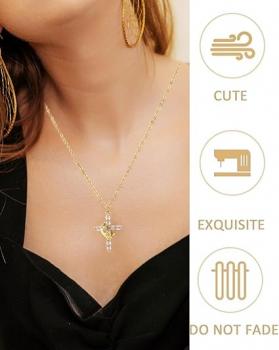 ZephyrHome Vergoldete gepflasterte Kreuzkette mit gedrehter Krone für Damen, 14 Karat drehbare Krone mit Zirkon, elegante Kreuzanhänger-Kette für Frauen, modische Goldkette mit Krone und Kreuzsymbol