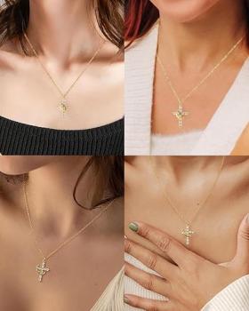 ZephyrHome Vergoldete gepflasterte Kreuzkette mit gedrehter Krone für Damen, 14 Karat drehbare Krone mit Zirkon, elegante Kreuzanhänger-Kette für Frauen, modische Goldkette mit Krone und Kreuzsymbol
