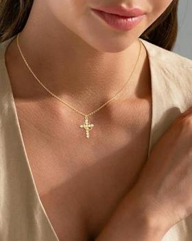 ZephyrHome Vergoldete gepflasterte Kreuzkette mit gedrehter Krone für Damen, 14 Karat drehbare Krone mit Zirkon, elegante Kreuzanhänger-Kette für Frauen, modische Goldkette mit Krone und Kreuzsymbol