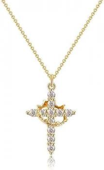 ZephyrHome Vergoldete gepflasterte Kreuzkette mit gedrehter Krone für Damen, 14 Karat drehbare Krone mit Zirkon, elegante Kreuzanhänger-Kette für Frauen, modische Goldkette mit Krone und Kreuzsymbol