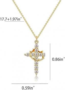 ZephyrHome Vergoldete gepflasterte Kreuzkette mit gedrehter Krone für Damen, 14 Karat drehbare Krone mit Zirkon, elegante Kreuzanhänger-Kette für Frauen, modische Goldkette mit Krone und Kreuzsymbol