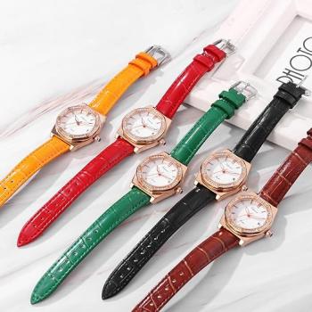 Preview: 5 Stück Klassische, elegante Damen-Quarzuhr mit Strasssteinen, rechteckigem/rundem Zifferblatt, Datumsanzeige, wasserdicht bis 30 m, Business-Casual-Uhr mit Echtlederarmband