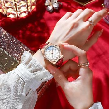 Preview: 5 Stück Klassische, elegante Damen-Quarzuhr mit Strasssteinen, rechteckigem/rundem Zifferblatt, Datumsanzeige, wasserdicht bis 30 m, Business-Casual-Uhr mit Echtlederarmband