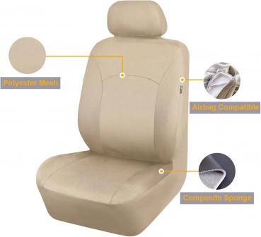 Preview: Komplettes Autositzbezug-Set, Universal (Niedrige Rückenlehne – Polyester, Beige)
