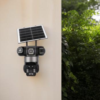 Preview: 4K WLAN-Solar-Überwachungskamera für den Außenbereich mit drei Objektiven, 360°-PTZ-Funktion, Farbnachtsicht, IP66 wasserdicht, Bewegungserkennung, Cloud- und TF-Speicher