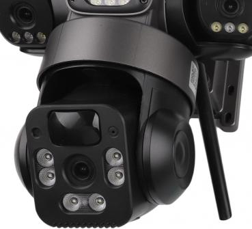 Preview: 4K WLAN-Solar-Überwachungskamera für den Außenbereich mit drei Objektiven, 360°-PTZ-Funktion, Farbnachtsicht, IP66 wasserdicht, Bewegungserkennung, Cloud- und TF-Speicher