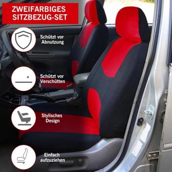 Preview: Universelles Autositzbezug-Set, atmungsaktiv, strapazierfähig, waschbar, 5-Sitzer-Schutzbezüge für Vordersitze und Kopfstützen, Schutz für den Fahrzeuginnenraum in allen vier Jahreszeiten, schmutzabweisend (Schwarz Rot)