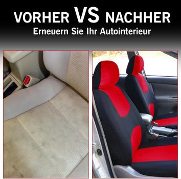 Universelles Autositzbezug-Set, atmungsaktiv, strapazierfähig, waschbar, 5-Sitzer-Schutzbezüge für Vordersitze und Kopfstützen, Schutz für den Fahrzeuginnenraum in allen vier Jahreszeiten, schmutzabweisend (Schwarz Rot)