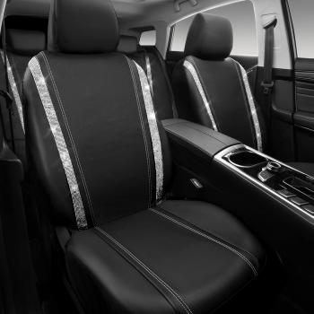 Preview: Wasserdichte Autositzbezüge aus Leder, Komplettset mit Strasssteinen, funkelnd und mit Kristallverzierungen, universell passend für 95 % aller Pkw, Lkw und SUVs (Komplettset, Silber)
