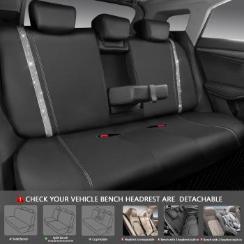 Wasserdichte Autositzbezüge aus Leder, Komplettset mit Strasssteinen, funkelnd und mit Kristallverzierungen, universell passend für 95 % aller Pkw, Lkw und SUVs (Komplettset, Silber)