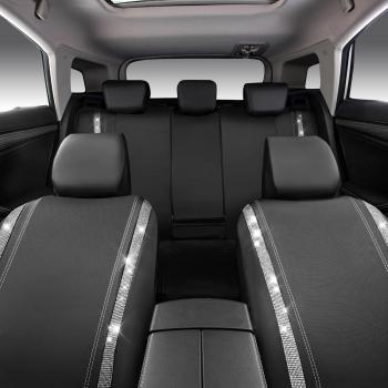 Wasserdichte Autositzbezüge aus Leder, Komplettset mit Strasssteinen, funkelnd und mit Kristallverzierungen, universell passend für 95 % aller Pkw, Lkw und SUVs (Komplettset, Silber)