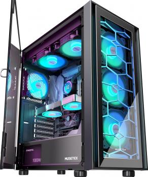 ATX-PC-Gehäuse, 6 vorinstallierte PWM-ARGB-Lüfter, Computergehäuse mit Tür aus gehärtetem Glas, Midi-Tower-Gaming-PC-Gehäuse, 2 x USB 3.0, Schwarz, G07
