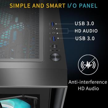 ATX-PC-Gehäuse, 6 vorinstallierte PWM-ARGB-Lüfter, Computergehäuse mit Tür aus gehärtetem Glas, Midi-Tower-Gaming-PC-Gehäuse, 2 x USB 3.0, Schwarz, G07