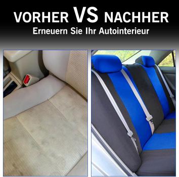 Universelles Autositzbezug-Set, atmungsaktiv, strapazierfähig, waschbar, 5-Sitzer-Schutzbezüge für Vordersitze und Kopfstützen, Schutz für den Fahrzeuginnenraum in allen vier Jahreszeiten, schmutzabweisend (Schwarz/Blau)