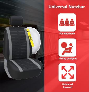 Preview: 4er-Set Sitzbezüge – Universell passend für alle Automodelle – Schutzbezüge für Vorder- und Rücksitze – Kompatibel mit Seitenairbags