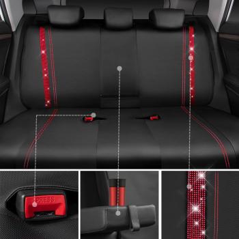 Wasserdichte Autositzbezüge aus Leder, Komplettset mit Strasssteinen, funkelnd und mit Kristallverzierungen, universell passend für 95 % aller Pkw, Lkw und SUVs (Komplettset, Rot)