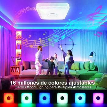 Preview: Dimmbare 30-W-LED-Deckenleuchte mit Bluetooth-Lautsprecher, Fernbedienung und App-Steuerung, RGB-Farbwechsel, geeignet für Schlafzimmer, Wohnzimmer und Kinderzimmer [Energieeffizienzklasse D]