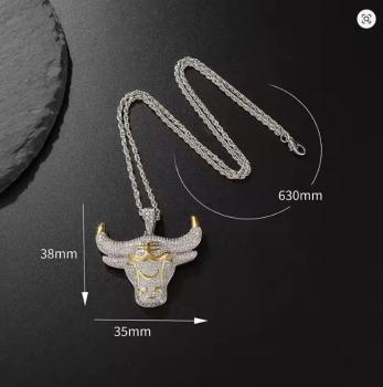 Stierkopf-Halskette mit Zirkonia-Anhänger für Herren und Damen, Rock-Tieranhänger, Party-Schmuck