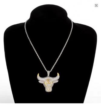 Stierkopf-Halskette mit Zirkonia-Anhänger für Herren und Damen, Rock-Tieranhänger, Party-Schmuck