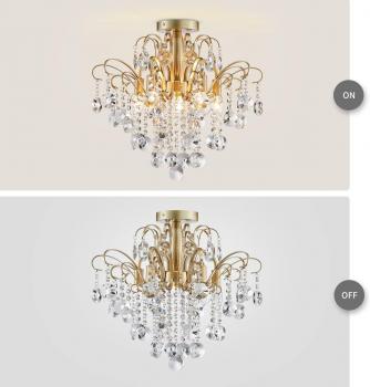 Preview: Kristall-Kronleuchter, Deckenleuchte, modernes Design für Schlafzimmer, Flur, Bar, Küche, Badezimmer, H 45 x B 50 cm, E14-Fassung, Gold