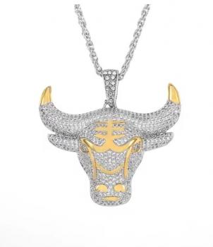Stierkopf-Halskette mit Zirkonia-Anhänger für Herren und Damen, Rock-Tieranhänger, Party-Schmuck