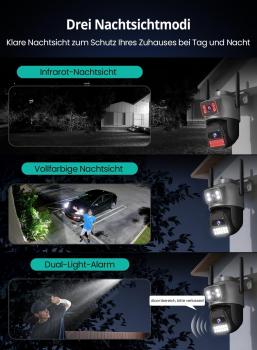 2,5K-Außenkamera – 2,4/5-GHz-WLAN-360°-PTZ-Überwachungskamera mit Dual-Objektiv, Farbnachtsicht, intelligenter Verfolgung, Zwei-Wege-Audio, kostenlosem Cloud-Speicher und Schutzart IP66