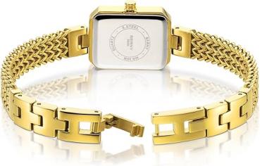 Preview:  Damenuhr Gold, zierliches Armband, Gehäuse mit farbigen Steinen, 3 ATM wasserdicht, minimalistisches Uhren- und Armbandset