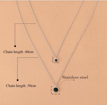 Edelstahl-Halsketten mit schwarzem Acryl-Scheibenanhänger, Choker-Ketten, koreanische Mode, mehrlagige Halsketten für Damen