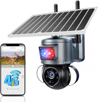 4G LTE Mobilfunk-Überwachungskamera mit SIM-Karte, 2K 4MP, Solarbetrieben, kabellos, für den Außenbereich, kein WLAN erforderlich, Nachtsicht, 360°-PTZ-Funktion, Bewegungsmelder, Flutlicht, wasserdicht