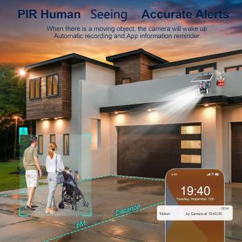 Preview: 4G LTE Mobilfunk-Überwachungskamera mit SIM-Karte, 2K 4MP, Solarbetrieben, kabellos, für den Außenbereich, kein WLAN erforderlich, Nachtsicht, 360°-PTZ-Funktion, Bewegungsmelder, Flutlicht, wasserdicht