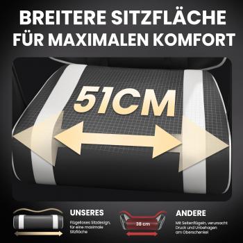 Gaming-Stuhl – Ergonomischer Gaming-Stuhl mit Fußstütze, Kopfstütze und Lendenwirbelstütze, höhenverstellbar, belastbar bis 150 kg, gepolstert, drehbar, schwarz