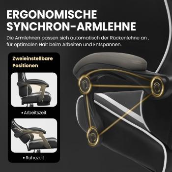 Gaming-Stuhl – Ergonomischer Gaming-Stuhl mit Fußstütze, Kopfstütze und Lendenwirbelstütze, höhenverstellbar, belastbar bis 150 kg, gepolstert, drehbar, schwarz