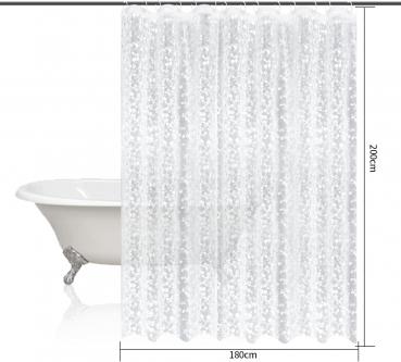 Transparenter Duschvorhang 180 x 200 cm mit 3D-Kieselsteinmuster, wasserdicht, PEVA, für die Badewanne, inklusive 12 Duschvorhangringen