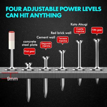 Preview: Manuelles Nagelgerät mit Schalldämpfer, 5-stufige Einstellung für Ziegelwände, Betonwände, Kabelkanäle aus Aluminium und dicke Holzplatten