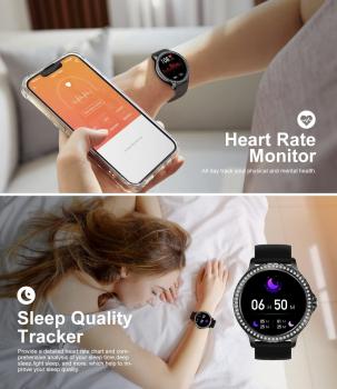 Damen-Smartwatch mit Bluetooth-Anruffunktion für Android und iOS, 1,32 Zoll HD-Touchscreen, Diamant-Design, schwarzem Edelstahl, Herzfrequenzmesser, Schlafüberwachung, Schrittzähler, Kalorienzähler (über 100 kcal), sportlich-elegant