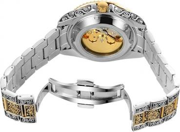 Preview: FORSINING Mechanische Herrenuhr, wasserdicht, graviert, Skelett-Automatikwerk, Edelstahl, Armband