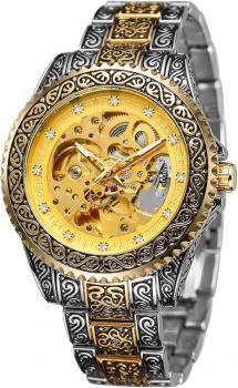 FORSINING Mechanische Herrenuhr, wasserdicht, graviert, Skelett-Automatikwerk, Edelstahl, Armband