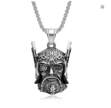 Vintage Edelstahl-Anhänger mit einäugigem Wikinger-Krieger, Glocke, Punk-Halskette mit antikem Kriegerhelm, Amulett