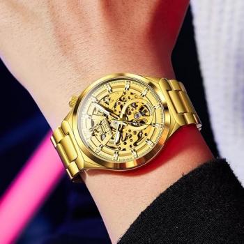 Automatische Herren-Skelettuhr mit Diamanten, wasserdicht und mit Leuchtzeigern