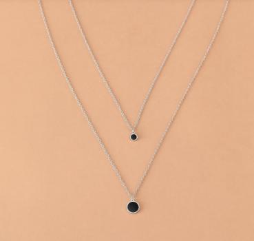 Edelstahl-Halsketten mit schwarzem Acryl-Scheibenanhänger, Choker-Ketten, koreanische Mode, mehrlagige Halsketten für Damen