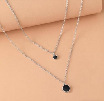 Edelstahl-Halsketten mit schwarzem Acryl-Scheibenanhänger, Choker-Ketten, koreanische Mode, mehrlagige Halsketten für Damen