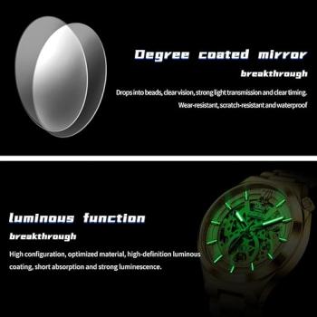 Preview: Automatische Herren-Skelettuhr mit Diamanten, wasserdicht und mit Leuchtzeigern